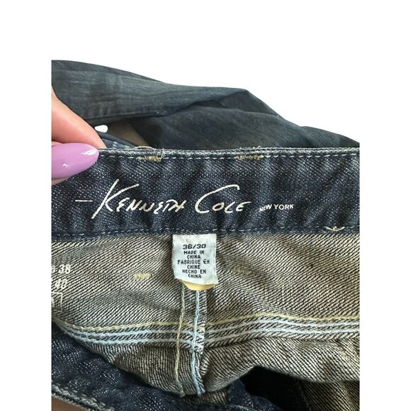 KENNETH COLE Dark Wash Distressed Straight Leg Jeans Size 36 X 30 - Picture 13 of 15